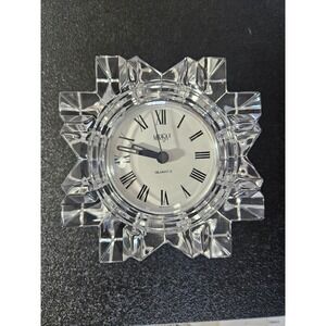 MIKASA 50s Vintage Crystal Starburst Snowflake Desk Clock Quartz Germany Roman